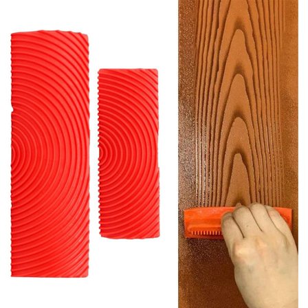 2-osainen puunsyykuviointityökalusetti, maalaustela, puunsyykuviointi, sivellin, kumimaalaustela, seinä- ja lattiankoristelutarvikkeet