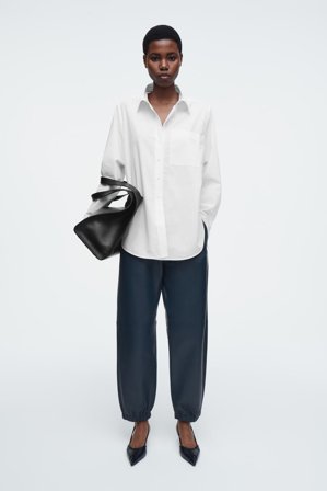 COS Femme Pantalon De Jogging Droit En Cuir in Bleu