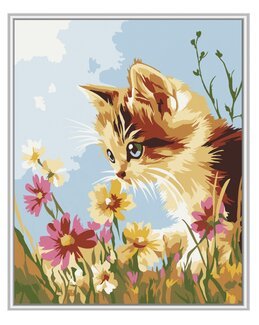 Paint By Numbers Kattunge i blommor - WizardiArt
