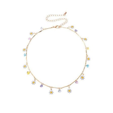 Halskæde med margueritter, kravebenshalskæde, blomsterhalskæde med kravebenskæde