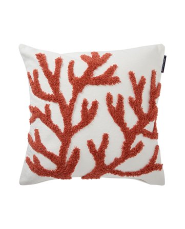 Lexington Kissenbezug „Rug Coral“ aus recycelter Baumwolle/Canvas, Weiß/Koralle