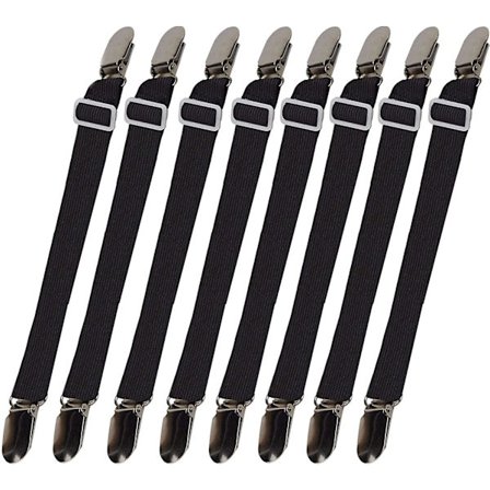 8 st (2 set) lakanremmar hängslen band justerbar sänghörnshållare elastiska fästelement klämmor grippers madrassöverdrag lakan