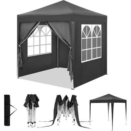 Rootz Havepavillon - Udendørs baldakin - Solafskærmning - UV-beskyttelse - 2m x 2m x 2,4m - Metalramme - 210D Oxford stof