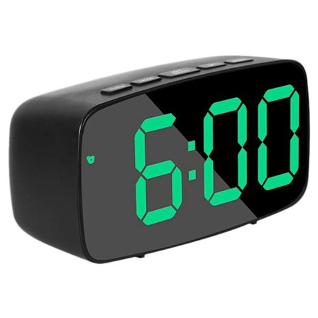 Nattbord Smart Digital Vekkerklokke, Grønn LED Reise USB Bordklokke med 12/24H Dato Temperatur Snooze for Soverom, Svart