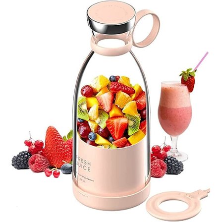 Håndholdt Blender Blender, Bærbar Blender USB Oppladbar Blender, Trådløs Sports Camping Fitness Fruktmikser (ROSA)