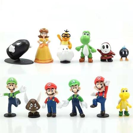 Super Mario Figurer Leksak Mini Cartoon Modelldockor Bil Hem Dekoration Samling Prydnadsföremål Presenter B