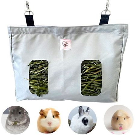 Kanin heinäpussi, Kanin heinänsyöttöpussi, Ripustettava heinänsyöttöpussi pienille eläimille, Kanille/Marsulle/Chinchillalle(Harmaa)