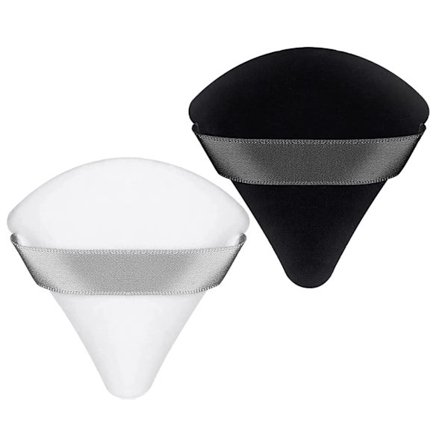 Puderpuff 2 st, Triangel Puderpuff, Mjuk & Återanvändbar Makeup Svamp, Återanvändbar Foundation Svamp Med Rem (Svart + Vit, 70*65mm)
