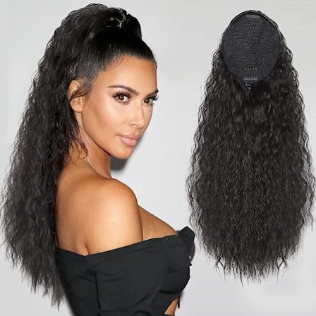 Pitkä kihara hiustenpidennys poninhännällä 55 cm (22") Klipsikiinnitteinen synteettinen hius naisille (2#)