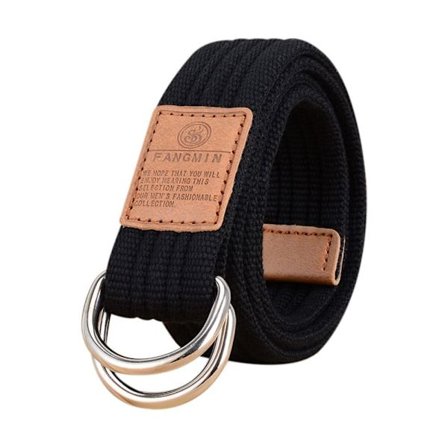 Nylon Flettet Bælte Dobbelt Ring Taljebånd SORT