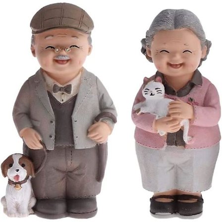 Ældre Par Figurer Statue Harpiks Kærlige Bedsteforældre Skulptur Bedsteforældre Forældre Figur Gammel