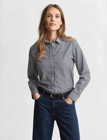 GANT Reg Classic Poplin Striped Shirt - Navy - 34