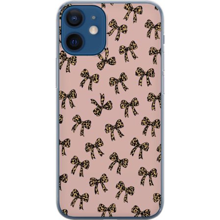 Kompatibel Mobilcover til Apple Apple iPhone 12 Leopard buet sløjfe mønster lyserød baggrund leopardprint buer søde fashion girlie retro design m