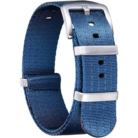 Sininen nailonranneke, sotilaskäyttöön tarkoitettu NATO-ranneke, jossa musta/hopea ruostumattomasta teräksestä valmistettu solki, miehille, 22 mm