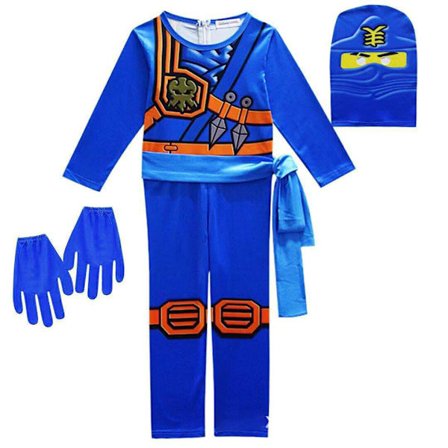 BOKVECKA Ninjago Kai Jay Lloyd Børne Cosplay Kostume Bodysuit Overall Handske.^ BLÅ