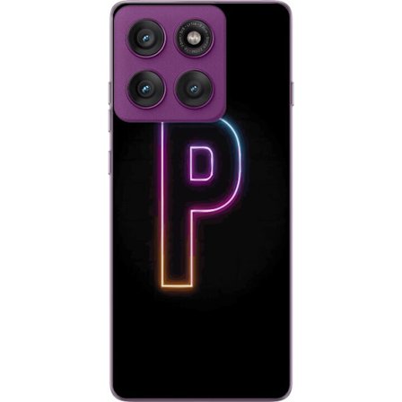 Yhteensopiva Puhelinkuori Motorola Motorola Edge 60 Pro Minimaalinen neonkirjain P värin asteittaisella muutoksella ja valotehosteella mustaa taustaa