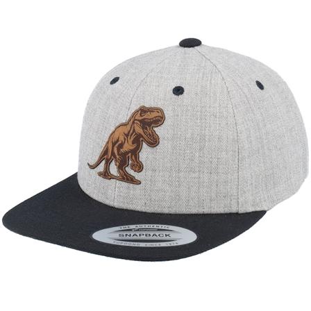 Kiddo Cap - Kids T-rex Dino Brown Patch Heather Grey/Black Snapback Snapback Grey Cap - @ Hatstore