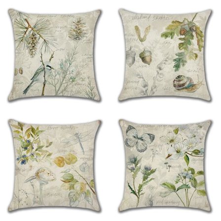 Tyynynpäällinen 45 x 45 cm Koristeellinen lintu kukat kasvit tyynyliina