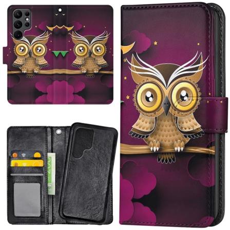 Samsung Galaxy S22 Ultra - Lommebok Deksel Lysbrun Ugle Multicolor
