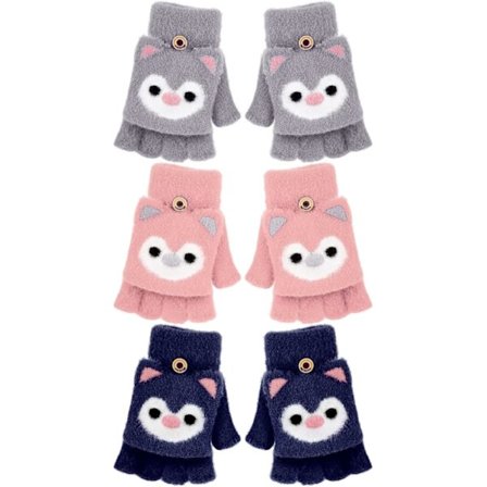 3 Par Fingerløse Votter Varme Konvertible Flip-Top Hansker Myke Vinterhansker