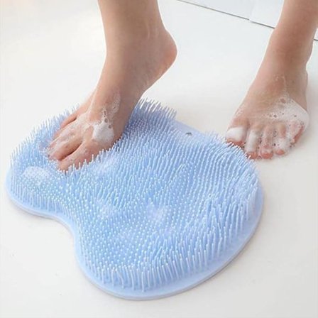 Bruse-rygmassager, vægmonteret rygmassager, silikone brusemassage måtte, fod børste med sugekop (lyseblå)