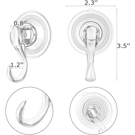 Sugkoppskrok, liten genomskinlig Återanvändbar Heavy Duty vakuumsugkrok med rengöringsduk, 4-pack