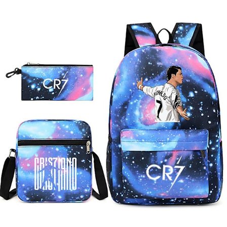 Fotbollsstjärna C Ronaldo Cr7 ryggsäck med printed runt studenten Tredelad ryggsäck. Starry blue 3