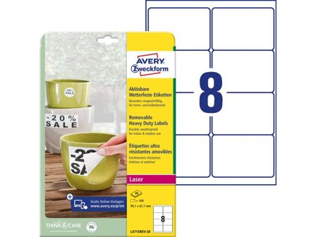 AVERY Etikett avtagbar 99,1x67,7mm 160/fp - Lyreco - Emballage och lagerutrustning - Etiketter och godsmärkning - Vattenfasta etiketter