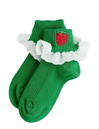 Mini Rodini Strawberry Emb Lace 1-Pack Socks - Green - 32/35