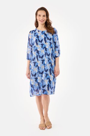 BRANDTEX - Knælang Kjole - Rød Mix - Plisseret