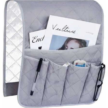 Fåtölj armstödsförvaringsväska, grå, sofföverdrag, hängande väska, halkfri, platsbesparande förvaringsväska