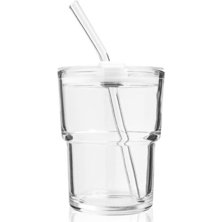 400 ml glass tumbler, glass kaffekopp med sugerør og lokk