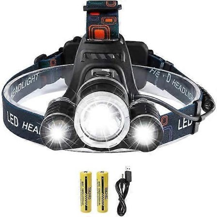 Genopladelig LED-pandelampe, 5000 lumen pandelampe, superlys T6 LED-pandelampe, vandtæt pandelampe med 2 batterier.