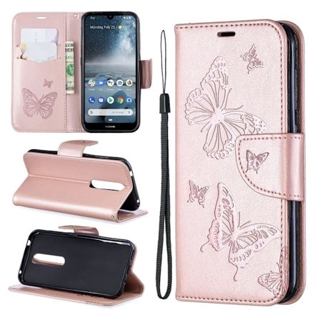 Butterfly läder Nokia 4.2 fodral - Rosa