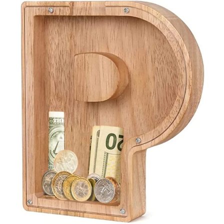 Personliga Brev Trä Spargris, AZ Bokstäver Myntbank Sparbössa med Tydliga Alfabet Klistermärken, Pengar Sparande Bank För Familj Jul Födelsedagspresen
