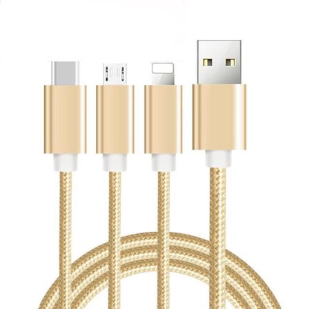2 kpl USB-latauskaapeli Nylon 3-in-1 latauskaapeli MicroUSB iPhone Type C -liittimillä 3m