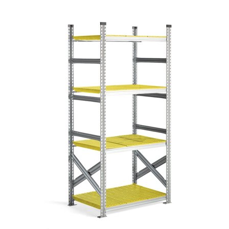 Galvanised food shelving TRANSFORM, basic unit, 1972x900x600 mm, yellow