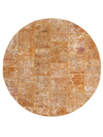 Patchwork Teppich Ø 197 Rund Braun/Orange Wolle, Persien