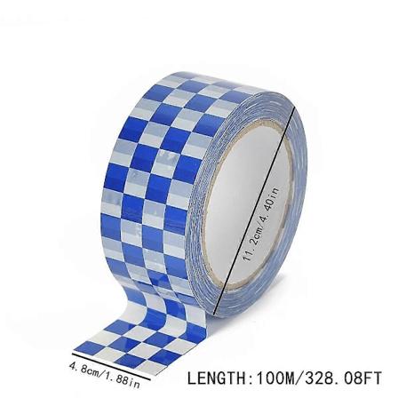 1/Rull 48mm*100m Svart Hvit Gul Blå Farget Sjakkbrett Rutenett Bopp Limtape For DIY Klistremerke Varepakke Tilbehør blueandwhite