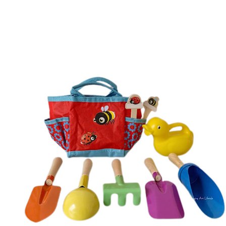 Trädgårdsredskapsuppsättning med barnens trädgårdssats - Satsen innehåller vattenkanna, spade, kratta, gaffel och trädgårdsväska - Barnens 