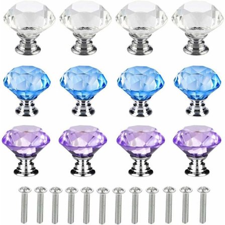 Dörrknoppar 12 st 30MM Klar Kristallskåp Diamant Byrå Lådor Skåp Draghandtag med skruvar för Kommod Dörr Bröstkorg Garderob K