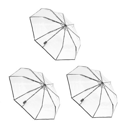 3x Transparent Paraply Automatiskt Paraply Regn Kvinnor Män Sol Regn Auto Paraply Transparent + Svart