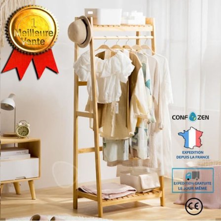 Klädhängare - CONFO - Massivt trä - 164x40,5x50CM - Modern stil - Färg brun