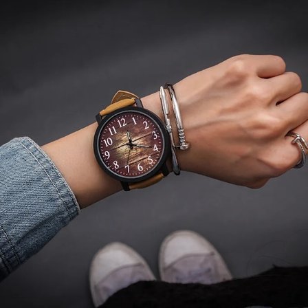 Fashionabla avslappnade steampunk-klockor för män Brunt läderarmband Kvartsarmbandsur Man Trämönstrad klocka Drop Reloj Hombre 2021