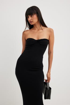 NA-KD Trend Robe tube longue torsadée sur le devant - Robes moulantes - Noir - Small