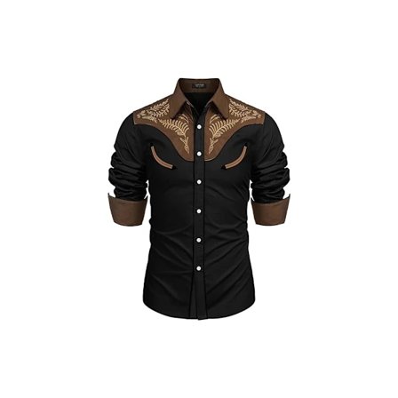 Herr Western Cowboy Skjorta Casual Långärmad Knappskjorta svart black L[co]