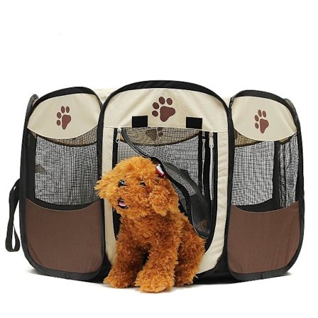 Sammenleggbart åttekant dyretelt (Brun)