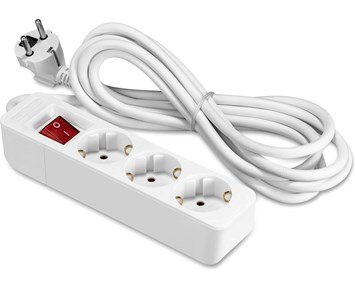 ON Extension lead 3-way socket grounded with switch, 3m white - Grendosa med tre stycken uttag och strömbrytare
