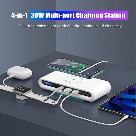 Trådlös laddare, multifunktionell trådlös laddare, snabbladdare, trådlösa laddare, trådlös laddare för iPhone, laddare och powerbanker, 4-i-1 trådlös 