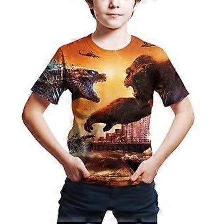 Lasten Godzilla vs Kong -painatus, rento pyöreäkauluksinen lyhythihainen T-paita, lahja (8-9 vuotta B)